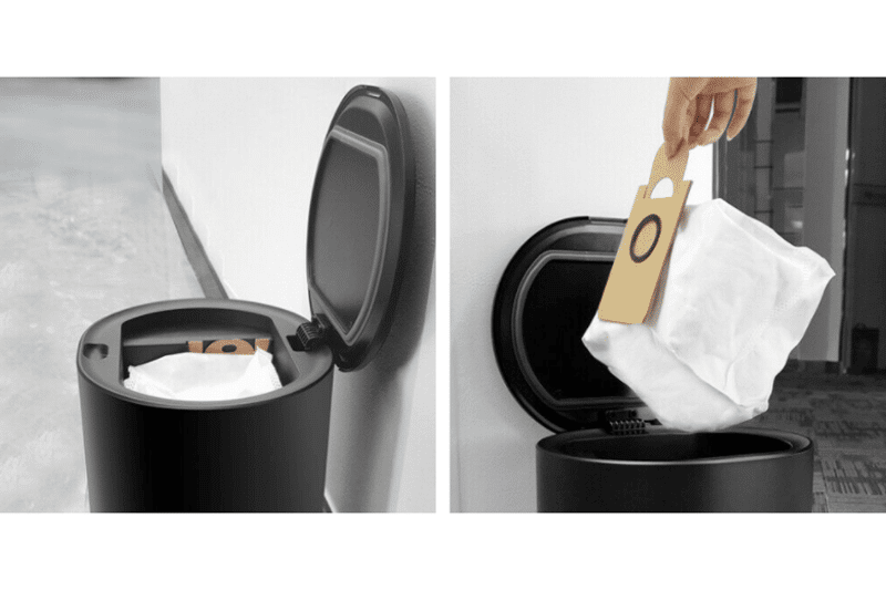 из автоматической всасывающей станции вытаскивается пылесборник